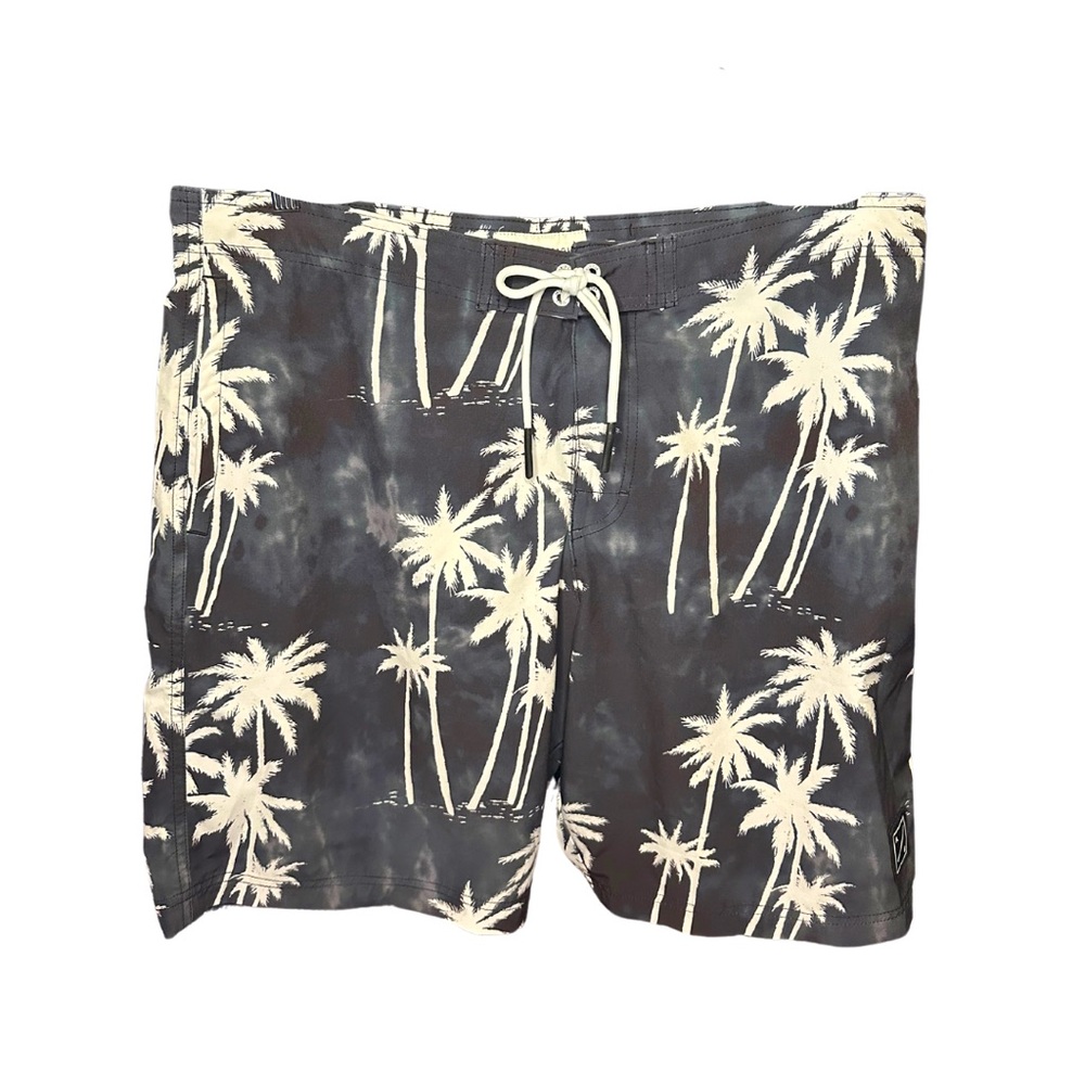 American Eagle XL Black White Board Shorts Palm Tree Design with back pocket